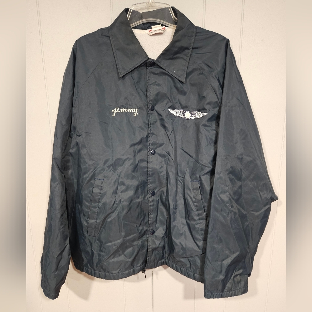Vtg Wear Guard Nylon Windbreaker Jacket XL Lined Snap Embroidered Wings & Jimmy
